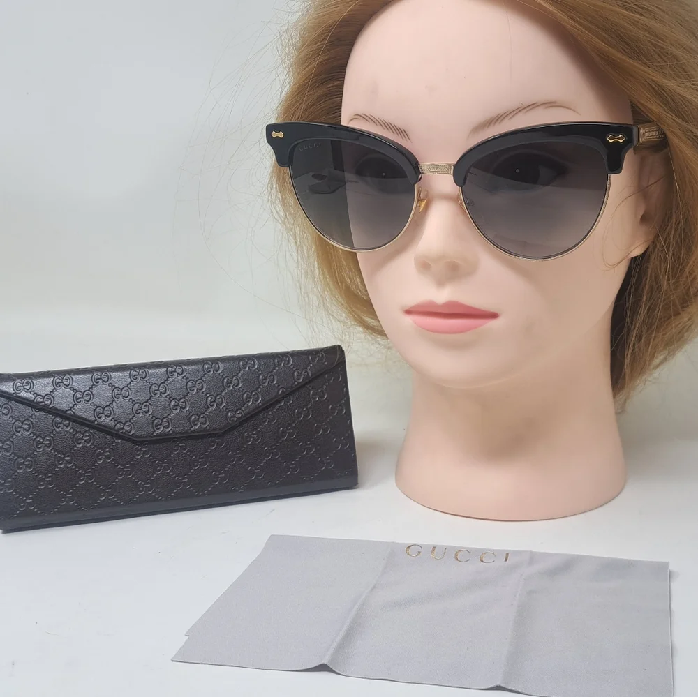 Gucci Womens Damascato Cat Eye Sunglasses Black Gold Half Rim GG4283/S 55-18-140 Gucci Sunglasses GG-4283-S R40/N6 main image 3